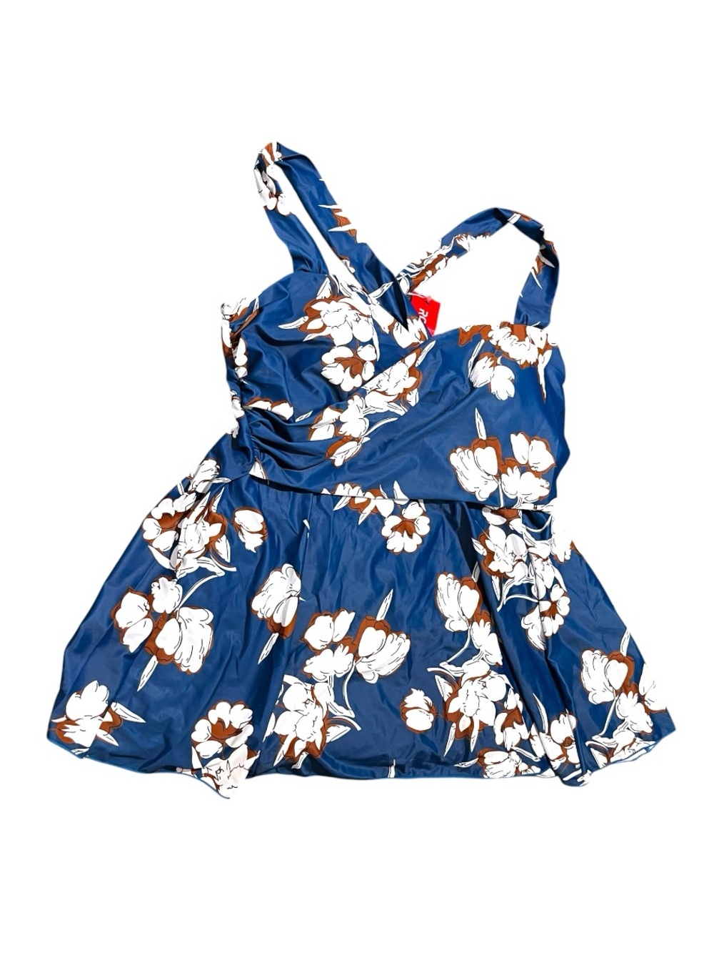 Rosegal Navy Blue Floral Swim Top with White and Brown Flowers